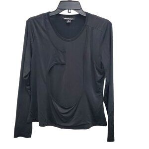 DKNY Golf Women's‎ Black Abstract Layer Cut Long Sleeve Liquid Athletic Top Sz S
